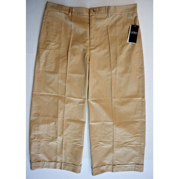 Lauren Ralph Lauren Women's Sz 16 Tan Pleated Cotton Twill Cropped Pants - Picture 1 of 11